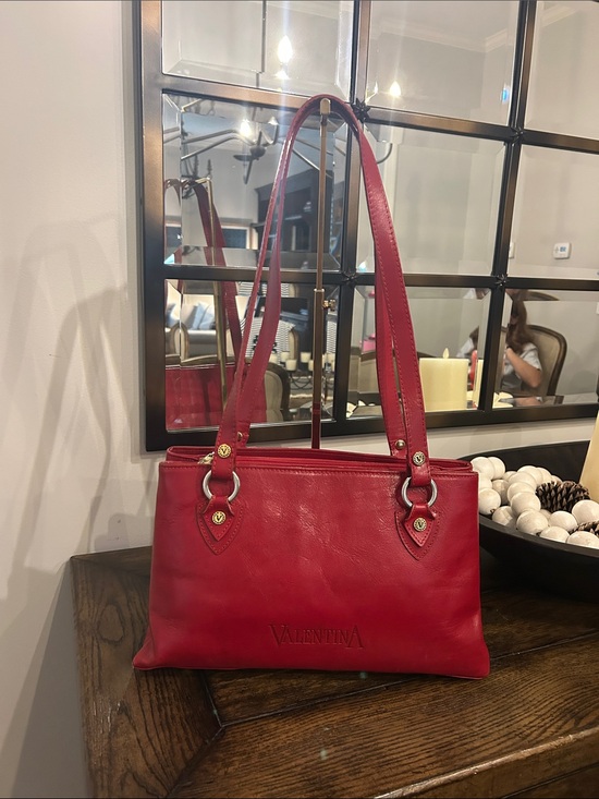 Handbags - Valentina Italian red leather shoulder bag